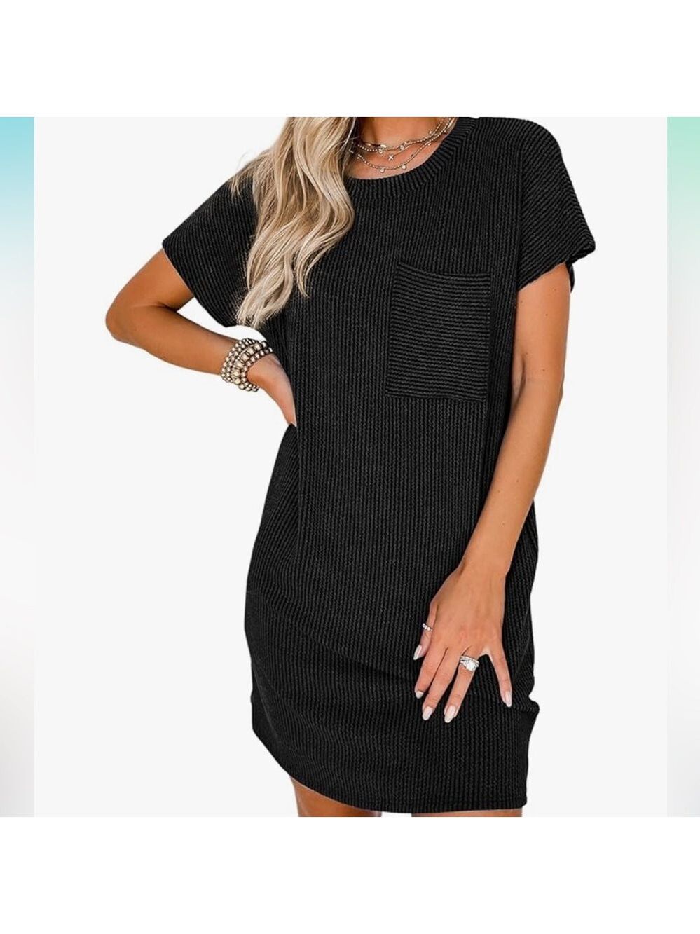 Acelitt Womens Casual Summer Crewneck Short Sleeve Ribbed Mini Tshirt Dress